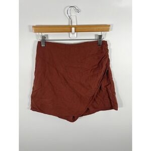 Womens Linen Blend Skort 2 Orange Euro Summer Chic Resort Breathable Lightweight